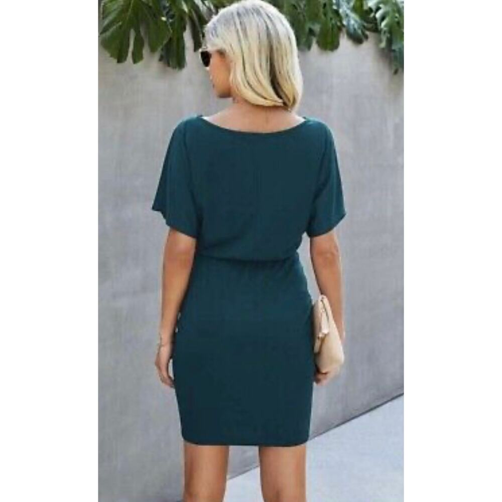 SHEIN dark teal casual t-shirt dress with elastic waist size medium US 6‎